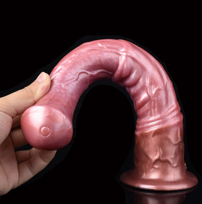 Dragon Dildo Amber - big realistic vibrating horse dildo - Held In Hand Bent Close Up