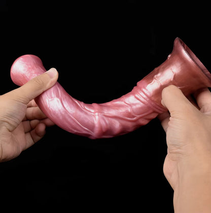Dragon Dildo Amber - big realistic vibrating horse dildo - Held With Both Hands Flexing