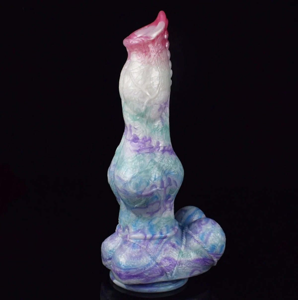 Aurora Dragon Dildo Pastel - pastel rainbow fantasy dragon dildo - Side Angled View