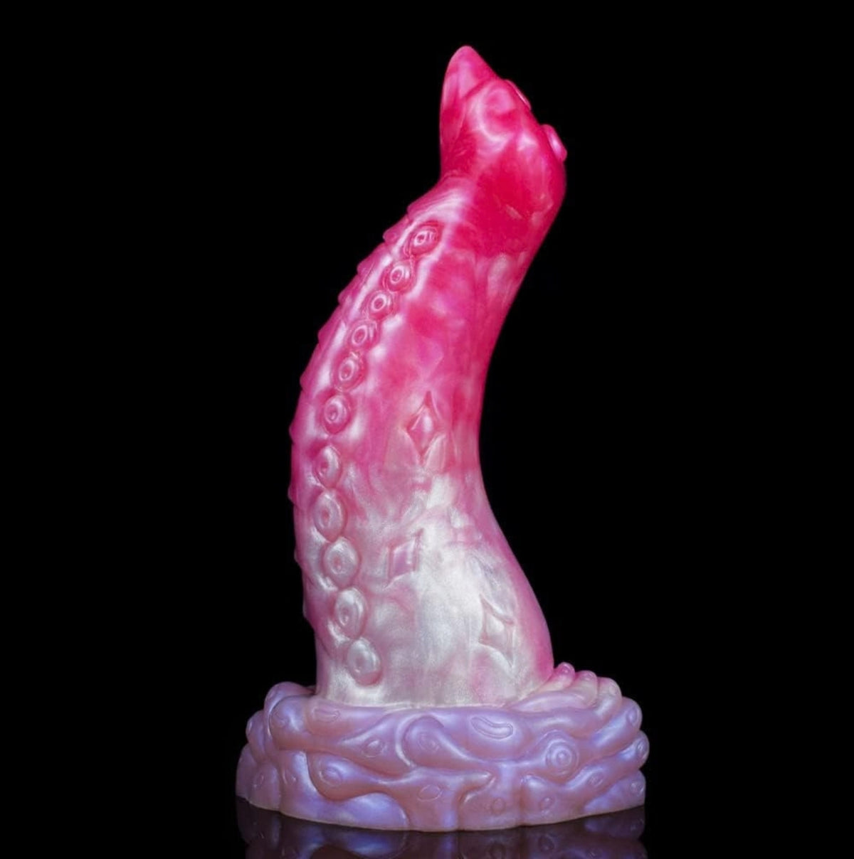 Blush Dragon Dildo Pink - curved fantasy silicone dragon dildo - Upright Base View