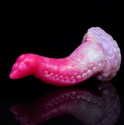 Blush Dragon Dildo Pink - curved fantasy silicone dragon dildo - Flat Lay Base Right