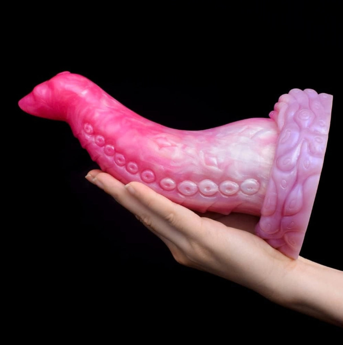 Blush Dragon Dildo Pink - curved fantasy silicone dragon dildo - Resting On Palm