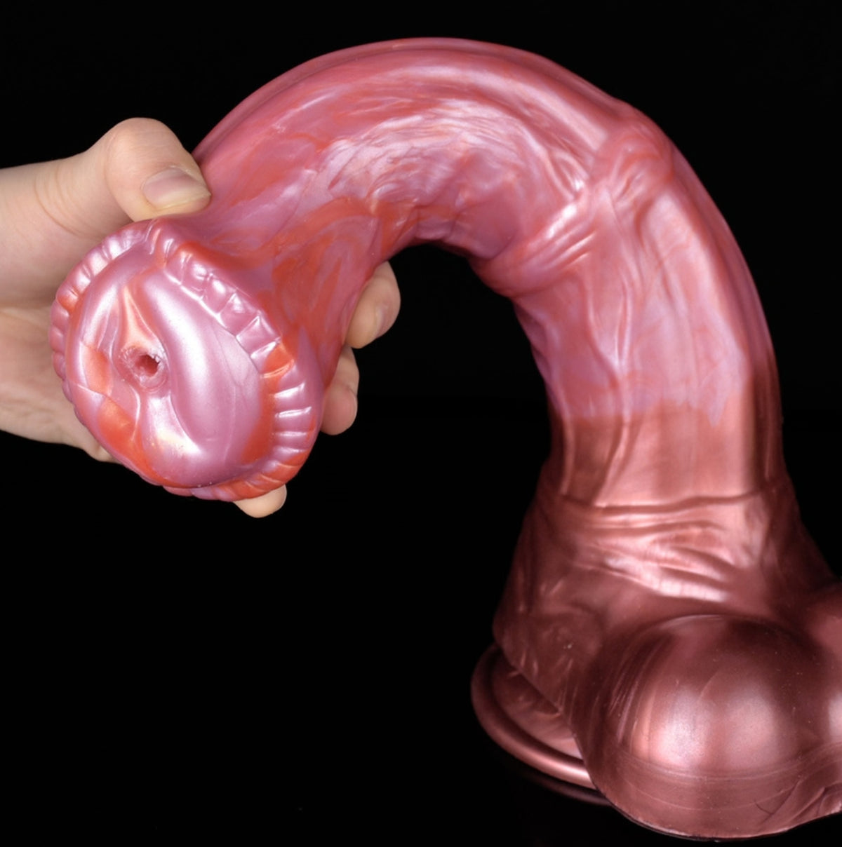 Colossus Dragon Dildo Bronze - big realistic squirting horse dildo - Head Curved Close Up In Hand
