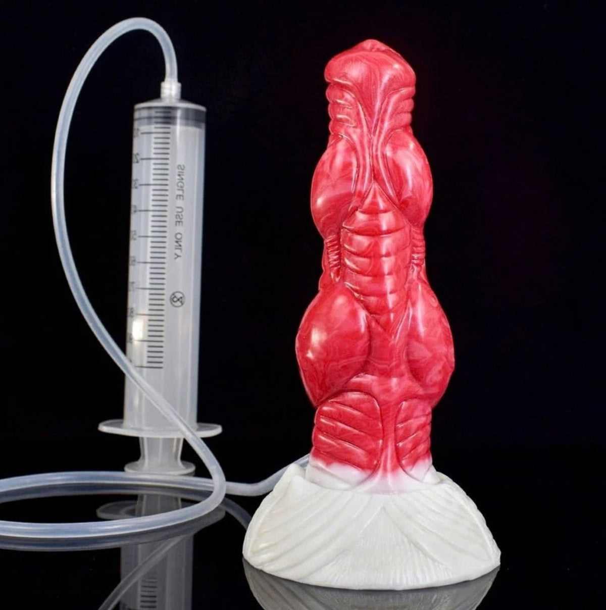 Dragon Dildo Ember - big realistic squirting horse dildo - Standing With Pump Bulb