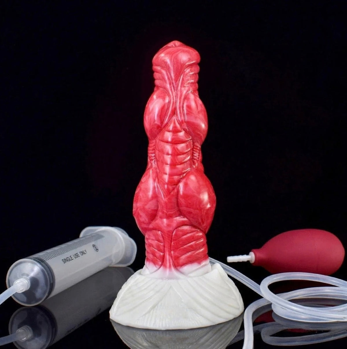 Dragon Dildo Ember - big realistic squirting horse dildo - Standing With Syringe And Bulb
