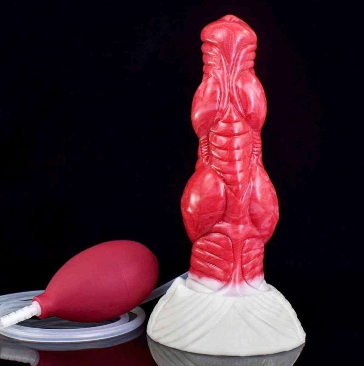 Dragon Dildo Ember - big realistic squirting horse dildo - Standing Side Profile With Bulb