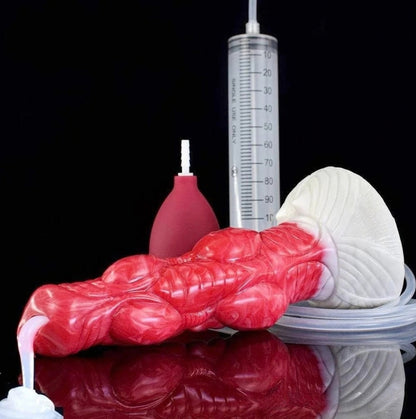 Dragon Dildo Ember - big realistic squirting horse dildo - Size Comparison With Syringe