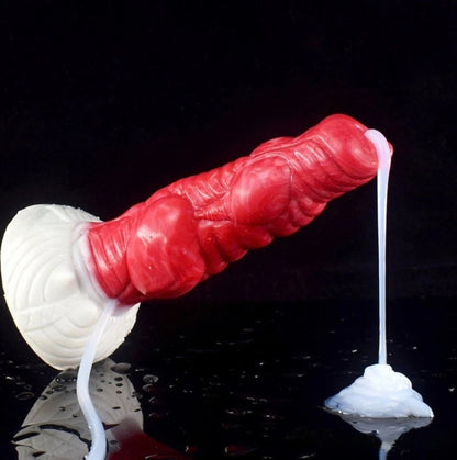 Dragon Dildo Ember - big realistic squirting horse dildo - Lying With Syringe