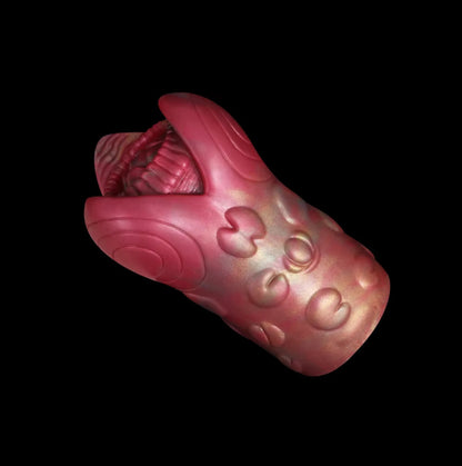 Dragon Stroker Fang - realistic textured masturbator - Angled View With Open Mouth