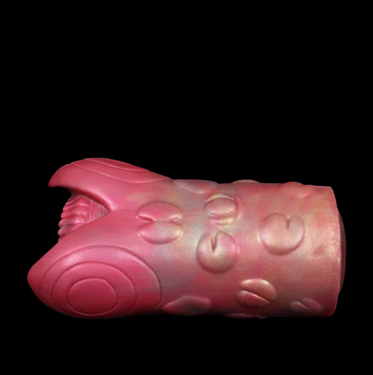 Dragon Stroker Fang - realistic textured masturbator - Side Profile With Open Mouth