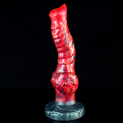 Phoenix Dragon Dildo Red - fiery curved fantasy dragon dildo - Standing Angled View