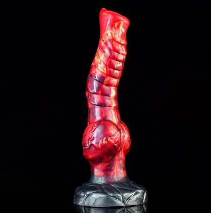 Phoenix Dragon Dildo Red - fiery curved fantasy dragon dildo - Standing Front View