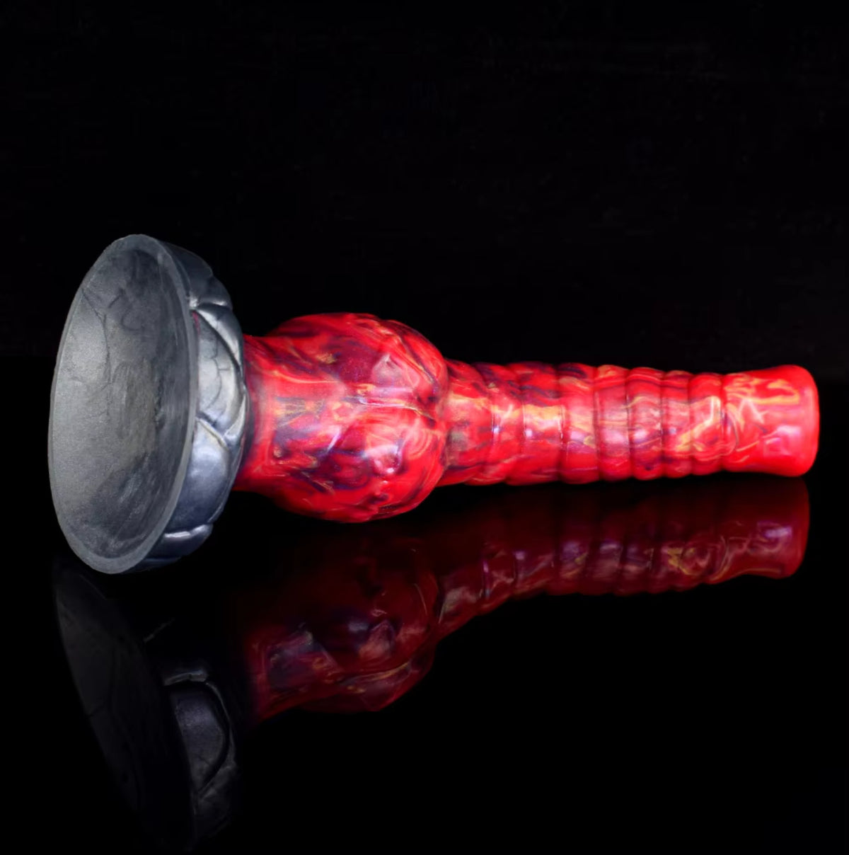 Phoenix Dragon Dildo Red - fiery curved fantasy dragon dildo - Flat Lay Base Left