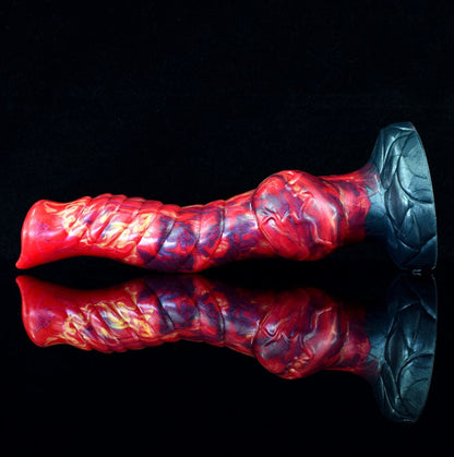 Phoenix Dragon Dildo Red - fiery curved fantasy dragon dildo - Flat Lay Base Right