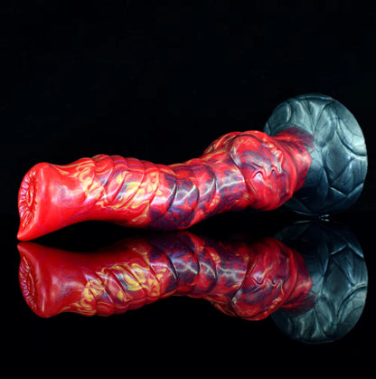 Phoenix Dragon Dildo Red - fiery curved fantasy dragon dildo - Flat Lay Tip Close Up