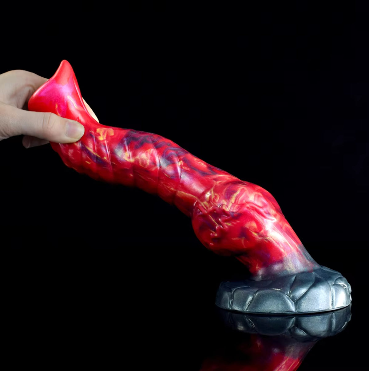 Phoenix Dragon Dildo Red - fiery curved fantasy dragon dildo - Held In Hand Angled