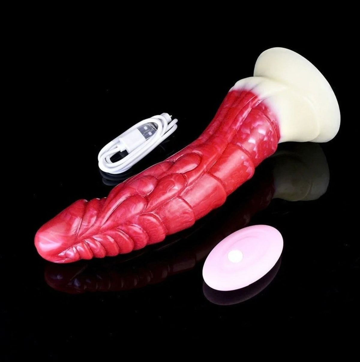 Dragon Dildo Ruby - big realistic vibrating dragon dildo - Base Detail With Remote And Bullet